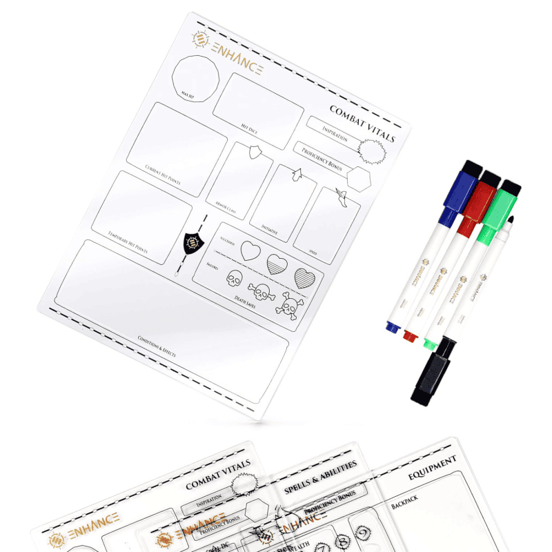 Hoja de Personaje Reutilizable Acrílico (Juego de 3) para D&D 5e – ENHANCE